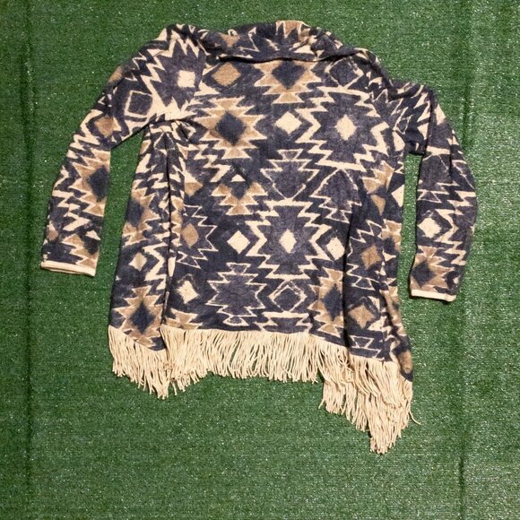 LUCKY BRAND WOMENS CADRIGAN SWEATER SOUTHWESTERN PRINT BLUE CREAM SIZE MEDIUM - Picture 3 of 4